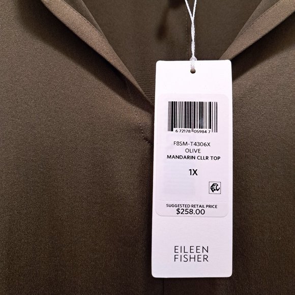 Eileen Fisher Sand-Washed Silk Charmeuse Mandarin-Collar Tunic Olive Size 1X - Picture 11 of 12